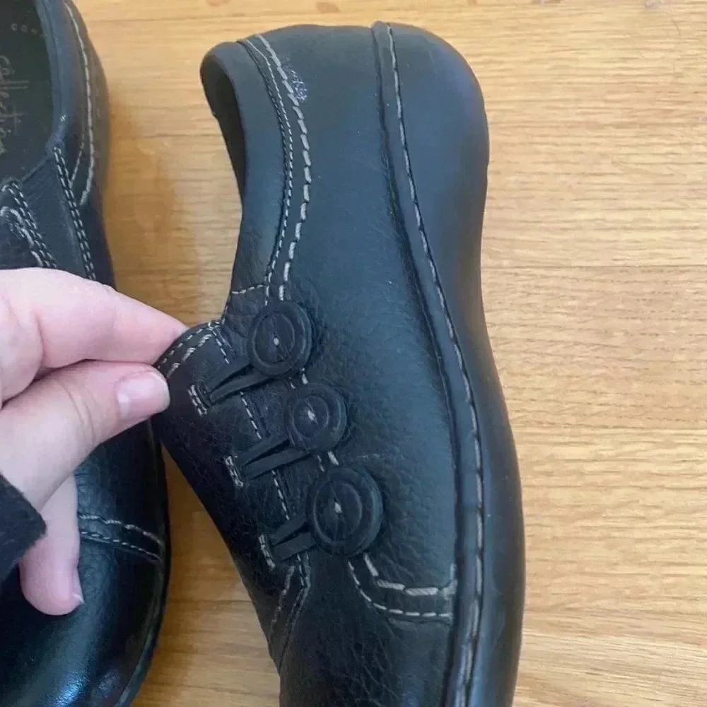 Clarks Black Pebbled Leather Slip Ons